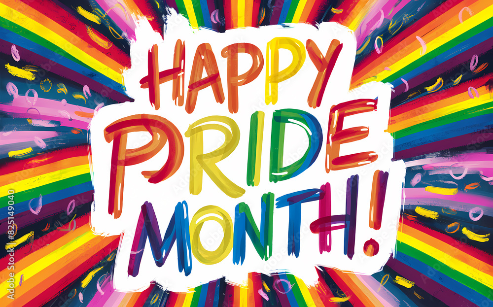 Fototapeta premium Colorful Happy Pride Month Typography design on colorful background.