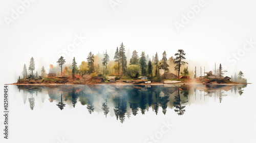 Double Exposure, White Background, Relaxation and Retreat in Nature illustration ~ Created using Generative AI