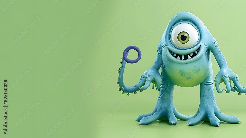 A full-body view of a blue one-eyed cartoon monster horror character for Halloween A full-body view of a blue one-eyed cartoon monster horror character for Halloween