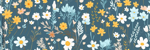 Summer flowers pattern in flat style , wallpaper , Generative AI photo