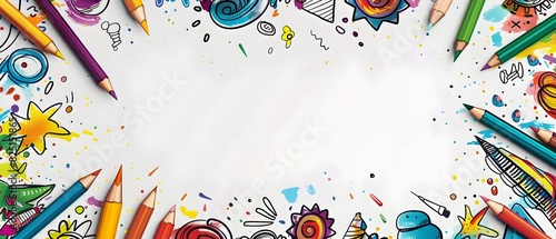 Playful Doodle Border Design with Blank Space for Children s Day Message Background photo