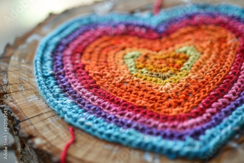 Crocheting a heart motif on wooden surface © Livinskiy