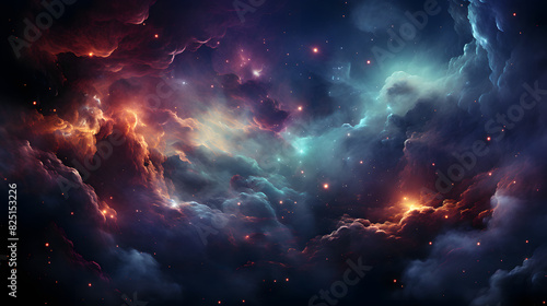 Digital space with Milky Way and nebula abstract graphic poster web page PPT background © yonshan
