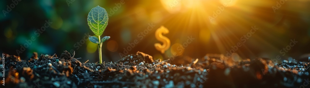 A delicate seedling growing towards sunlight with a dollar sign next to it, financial growth concept, isolated on white, ample copy space, highquality, clear and vibrant image. A delicate seedling growing towards sunlight with a dollar sign next to it, financial growth concept, isolated on white, ample copy space, highquality, clear and vibrant image.