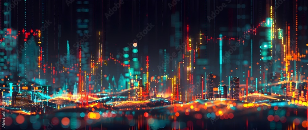 Futuristic Cityscape with Vibrant Neon Lights and Towering Skyscrapers in the Night