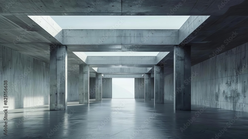 minimalist empty concrete room with pillars skylight opening industrial interior 3d illustration minimalist empty concrete room with pillars skylight opening industrial interior 3d illustration