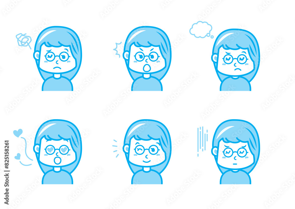 色々な表情の女の子のイラストセット