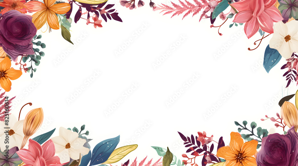 Fototapeta premium Digital retro boho flowers border graphics background