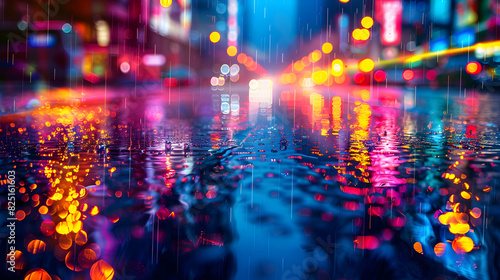 Rainy Street at Night  High Resolution Image with Colorful Reflections and Lights Capturing Vibrant Atmosphere of Rainy Season