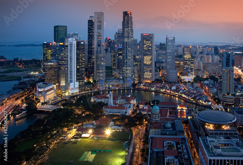 Photography Singapore skyline at dusk showing the Downtown Business District and Clarke Quay
