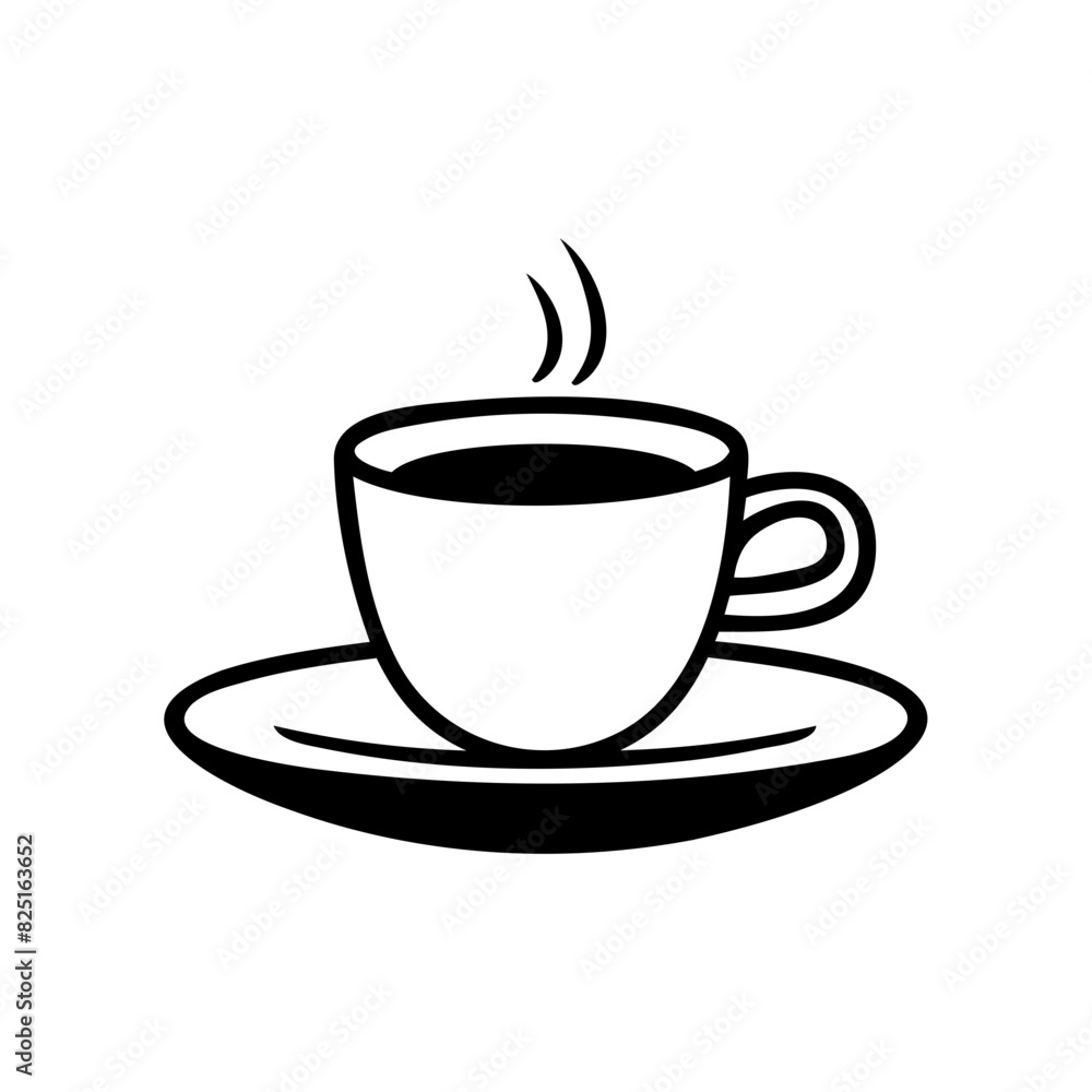 A black and white coffee cup with steam rising from it A black and white coffee cup with steam rising from it