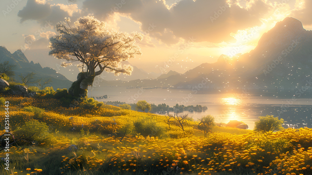 Fototapeta premium sunrise over the lake