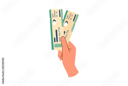 Summer vacation plane tickets in the hand isolated on white. Travel concept. Vector illustration in flat style.