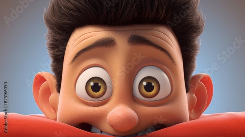 Close up of surprised young boy with big eyes and expressive face - Cartoon Character photo