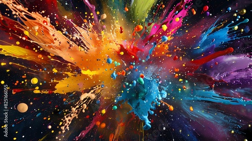 Explosion of energetic paint splashes  forming a lively and vibrant canvas