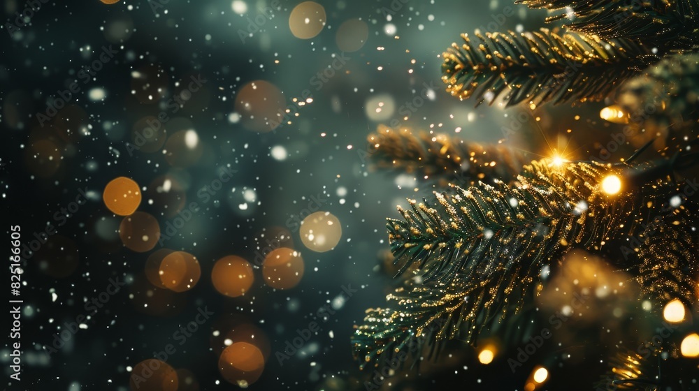 Christmas tree in dazzling and glittering light in the frozen winter landscape Christmas tree in dazzling and glittering light in the frozen winter landscape