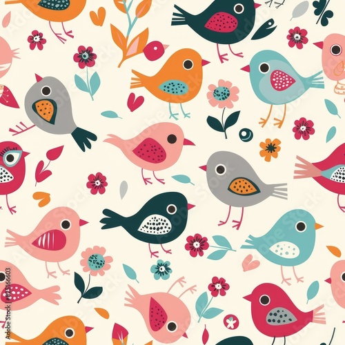 Colorful Abstract Birds and Floral Patterns Background Illustration © dashtik
