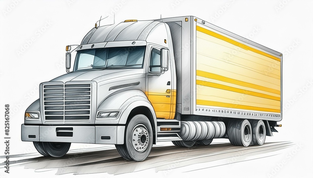 A vibrant watercolor sketch of a truck with yellow gray lines A vibrant watercolor sketch of a truck with yellow gray lines