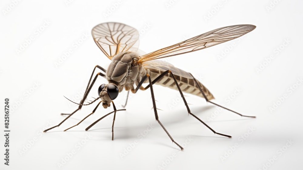 Detailed close up macro shot of a mosquito insect on an isolated white background Detailed close up macro shot of a mosquito insect on an isolated white background