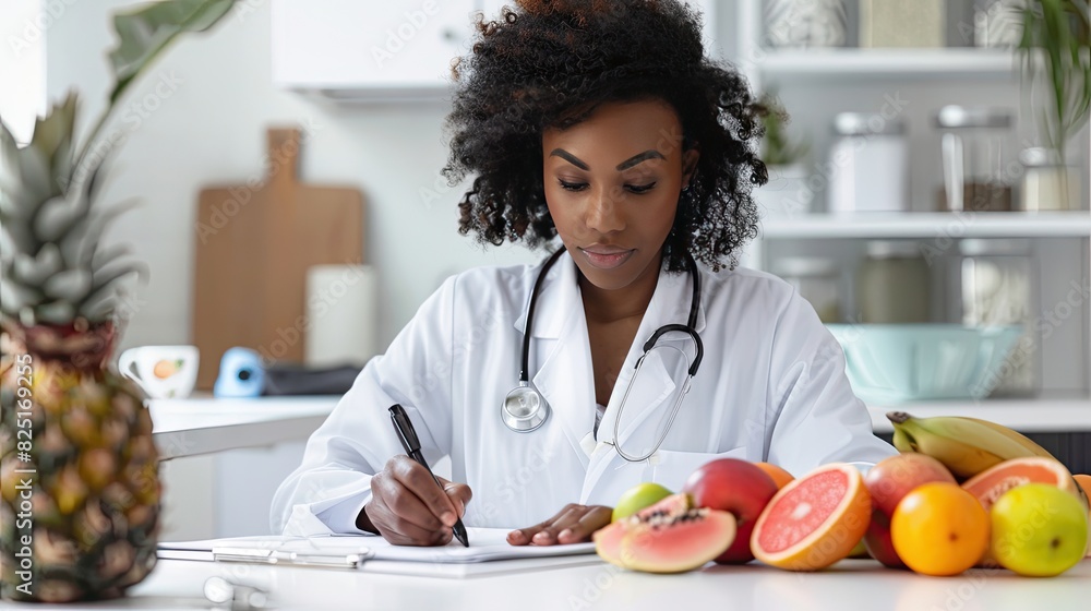 Elegant Researcher Examining Fresh Fruit Elegant Researcher Examining Fresh Fruit