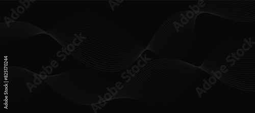 Abstract grey wavy lines on a black background. Vector modern black background template. Dotted wave lines.	