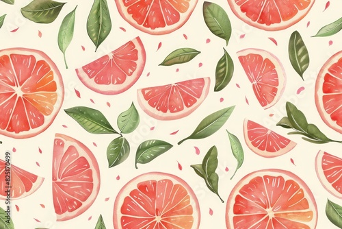 Wallpaper Mural Seamless pattern with grapefruit citrus fruits with leaves Torontodigital.ca