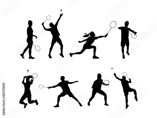 badminton player silhouette. man and woman badminton player silhouette. set of badminton player silhouettes isolated on a white background.