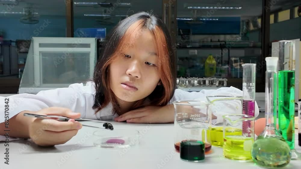 Little scientists analyze the composition of a stone or rock sample i n Laboratory Little scientists analyze the composition of a stone or rock sample i n Laboratory