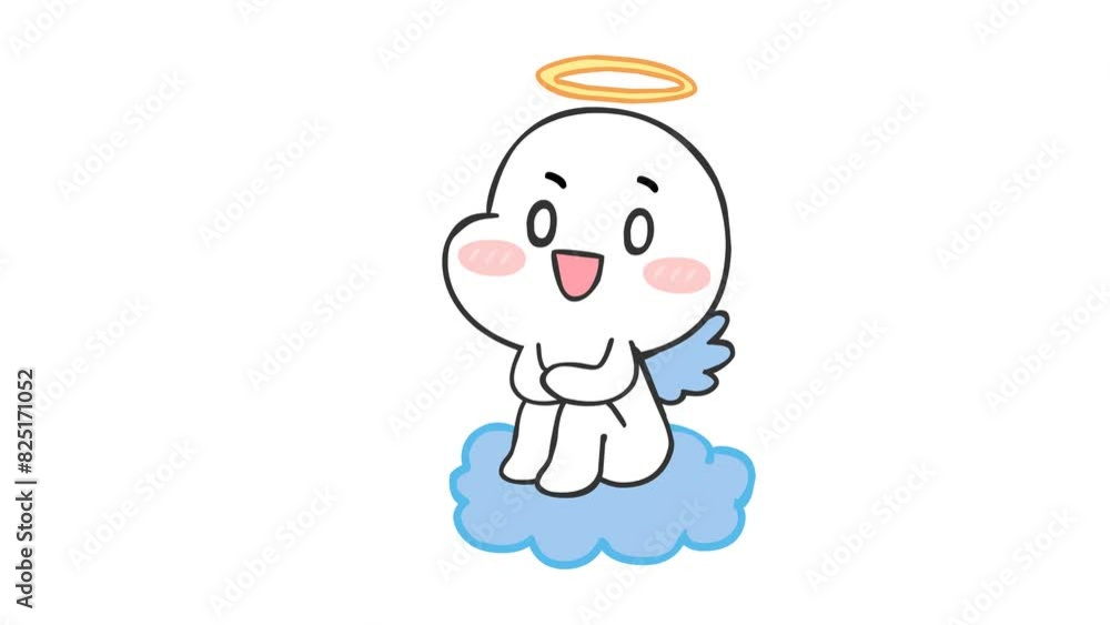 Animated Little Angel Sitting Hugging Knees on White Background Animated Little Angel Sitting Hugging Knees on White Background