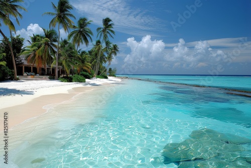 Tropical Beach With Palm Trees and Clear Water © denklim