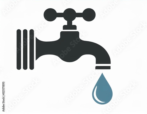 faucet with water drop icon, vector image on white background, logo, utility bills