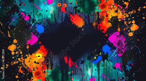 dark grunge background with colorful splashing