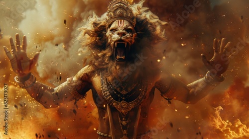 an ancient god vishnu lion avtar cinematic photo narsimha god image