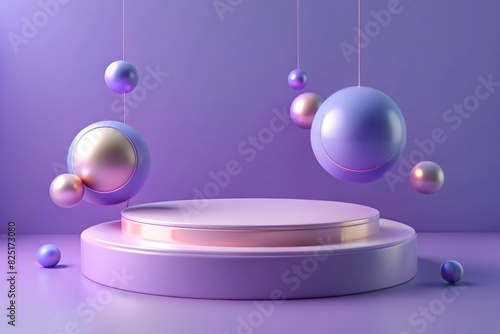 Purple and pink style empty podium for baby product template mockup