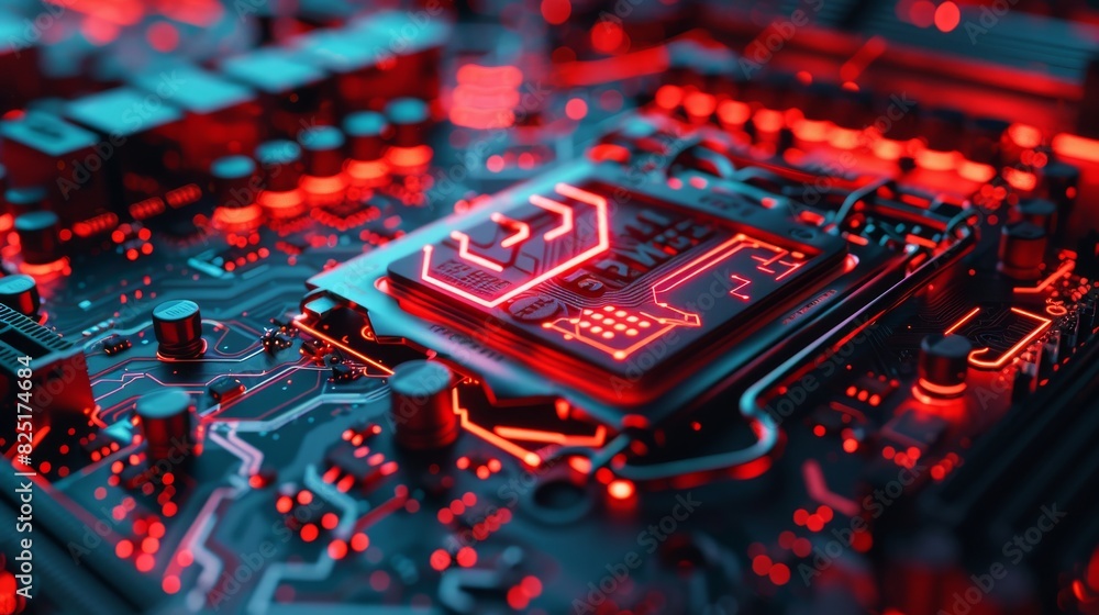 Circuit board with glowing chip for technology or computer themed designs Circuit board with glowing chip for technology or computer themed designs