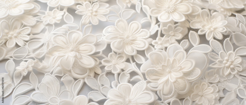 Intricate lace fabric in white, perfect for romantic designs Intricate lace fabric in white, perfect for romantic designs