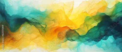 Panel kuchenny z motywem Deep yellow and teal watercolor splash background, blending together,