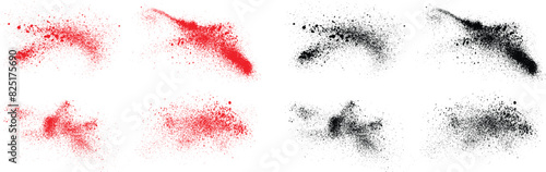 abstract brush stroke texture. Brushstroke black and red color blood paint splatter set