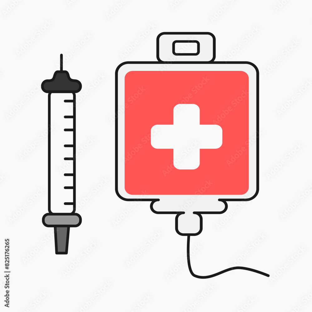 cartoon of syringe and blood bag cartoon of syringe and blood bag
