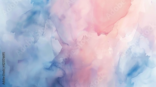 Abstract watercolor texture with fluid shapes and soft gradients, blending pastel pinks and blues photo