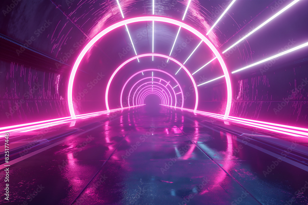 Abstract Futuristic Neon Tunnel with Pink and Purple Lights Abstract Futuristic Neon Tunnel with Pink and Purple Lights