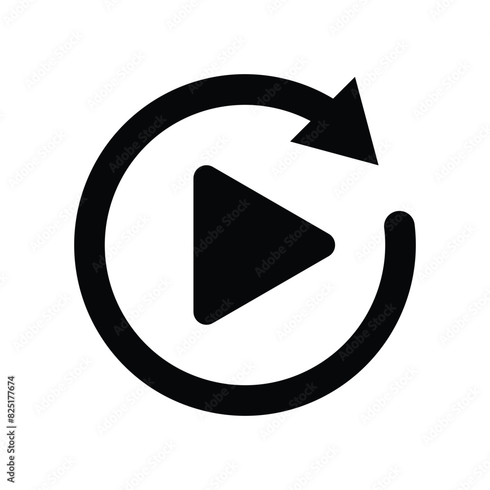 Replay icon. Video movie play button vector sign. Flat design. Playback symbol. Restart. Repeat. Music refresh. Circular arrow. Replay icon. Video movie play button vector sign. Flat design. Playback symbol. Restart. Repeat. Music refresh. Circular arrow.