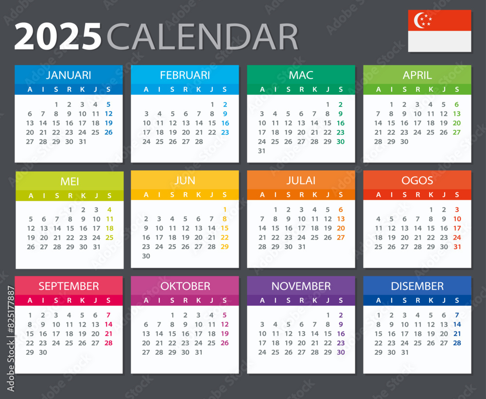2025 Calendar Singaporean - vector illustration 2025 Calendar Singaporean - vector illustration