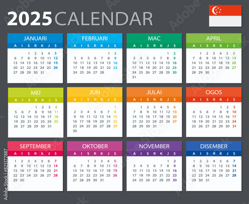 2025 Calendar Singaporean - vector illustration