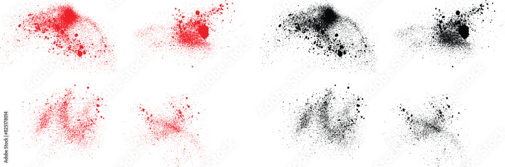 Fototapeta premium Set of black and red color blood stain vector background. Brush stroke scribble background 