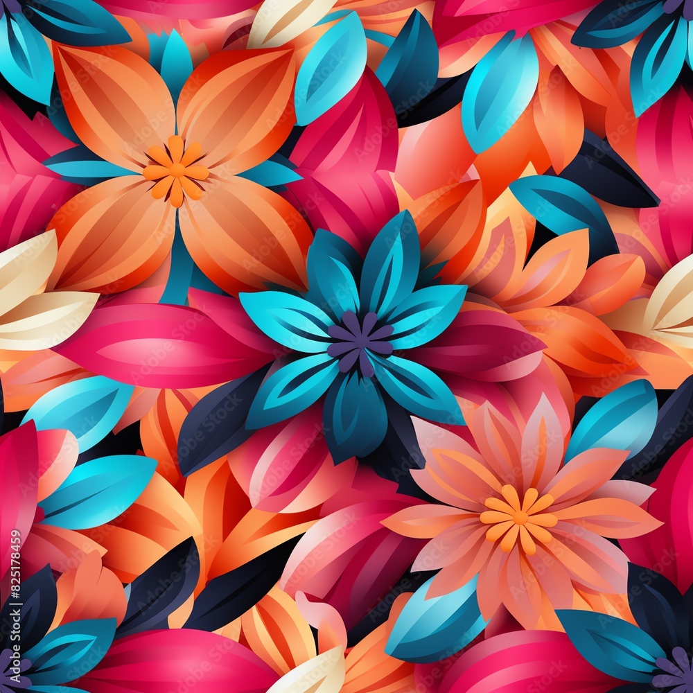 Geometric Floral Pattern: A seamless pattern with geometric shapes and floral elements combined, using bold lines and vibrant colors. Geometric Floral Pattern: A seamless pattern with geometric shapes and floral elements combined, using bold lines and vibrant colors.