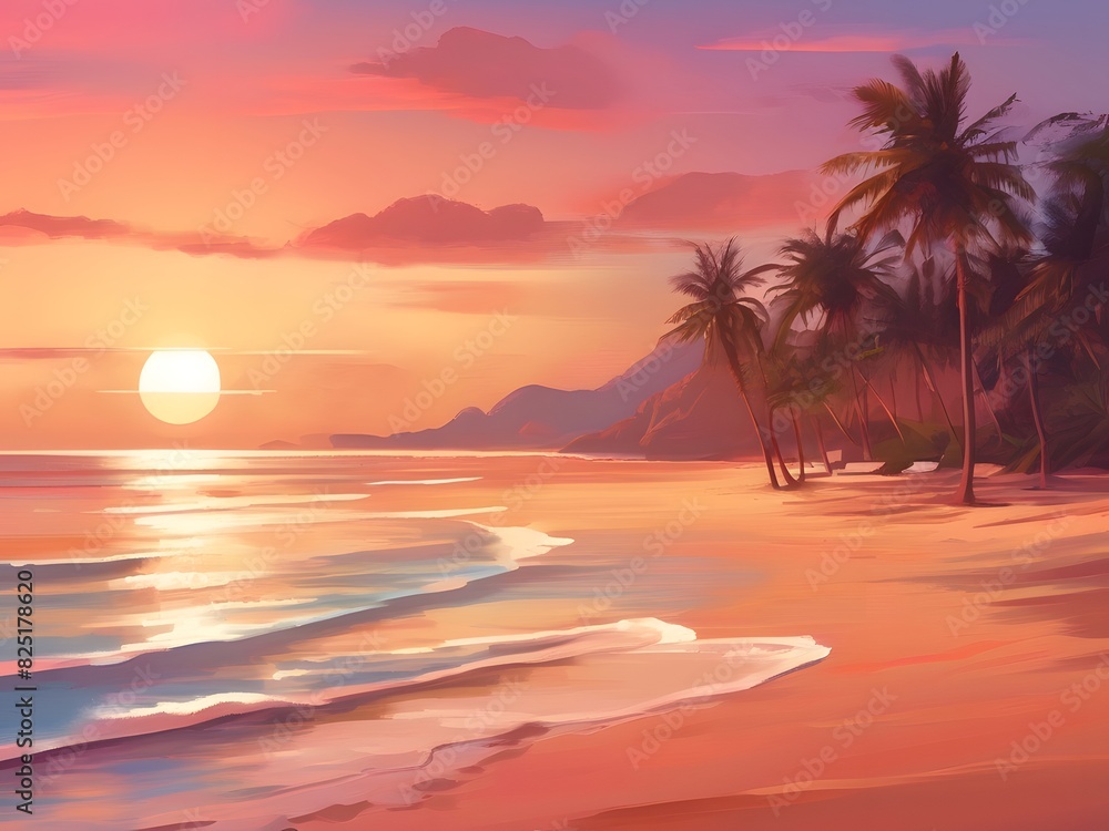 Tranquil beach art featuring the serene colors of a sunset