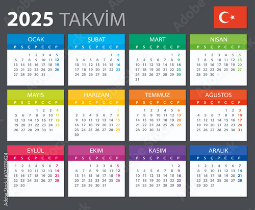 2025 Calendar Turkish - vector illustration