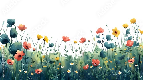 Cute Cartoon Meadow A Whimsical Watercolor for Childrens Book Art photo