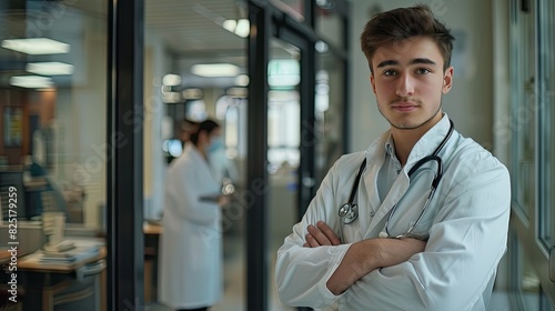 Healing Symphony: Male Doctor in White Coat and Stethoscope photo